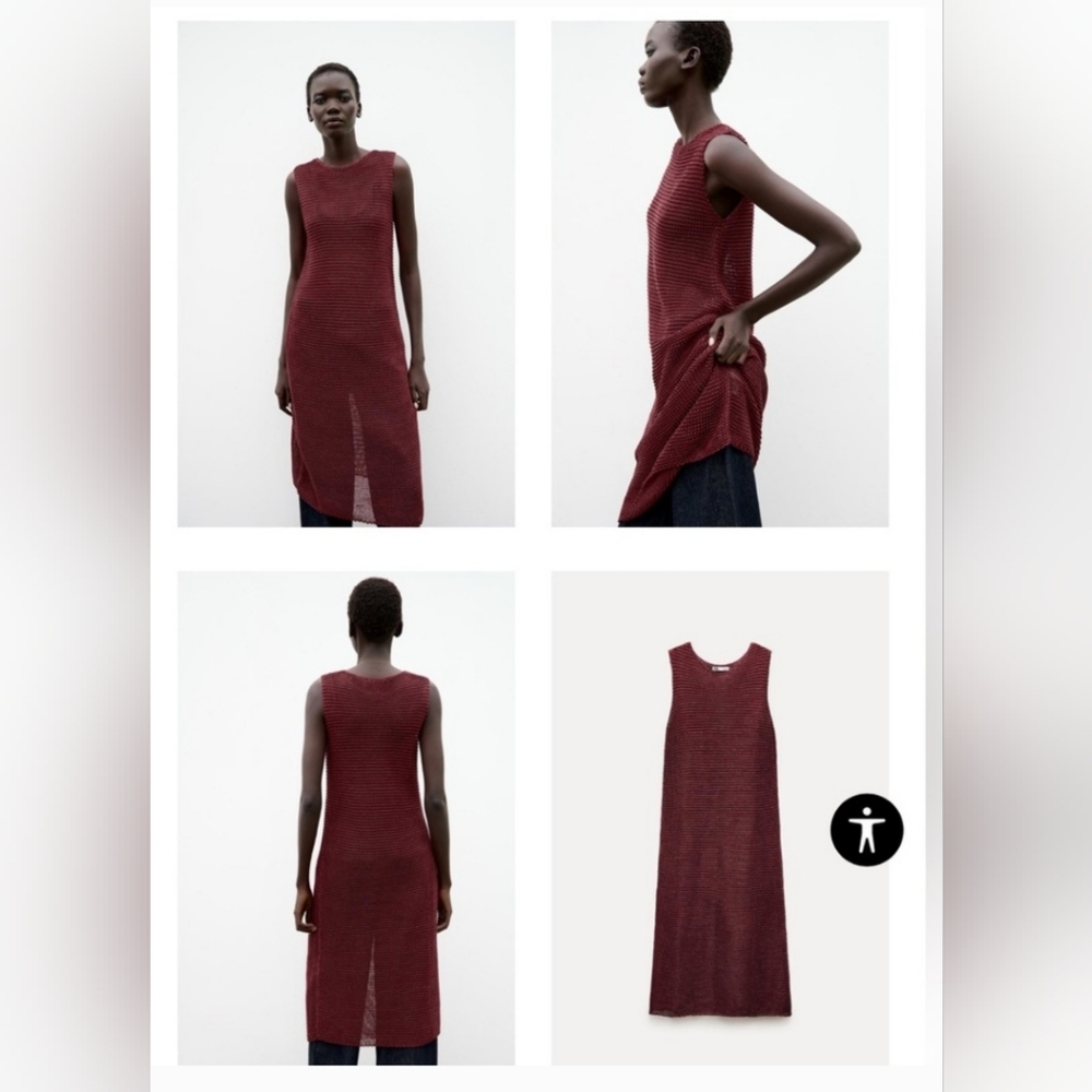 NWT Zara Sleeveless Crochet Midi Dress, Eggplant, Sz M